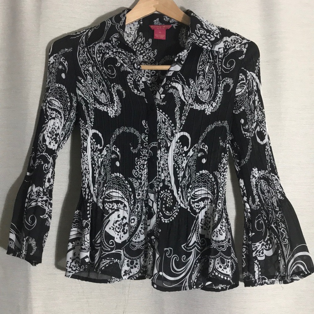 Pleated paisley blouse by Sunny Leigh